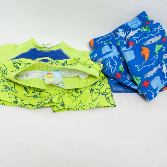 Baby Buns Shark Rash Guard Set 6 M & i Play Fish Swim Trunks UPF 50+ Lot - Picture 5 of 6